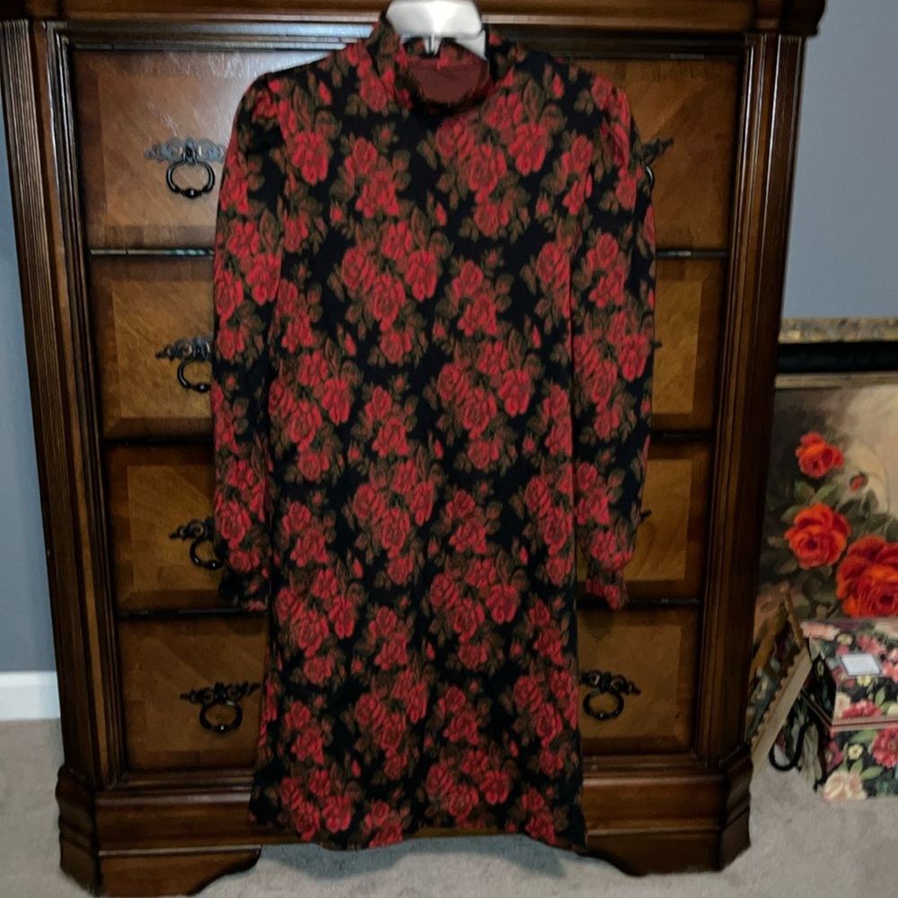 Floral Black and Red Dress
